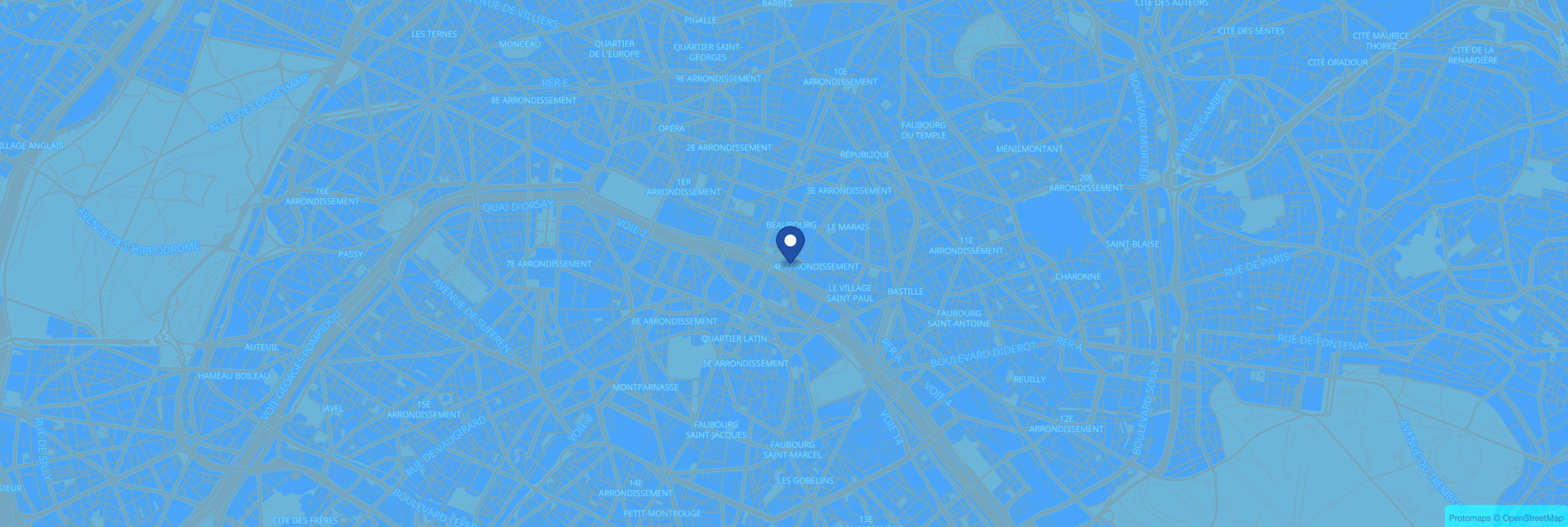Stylized Paris map in the Azure preset, cool blue palette